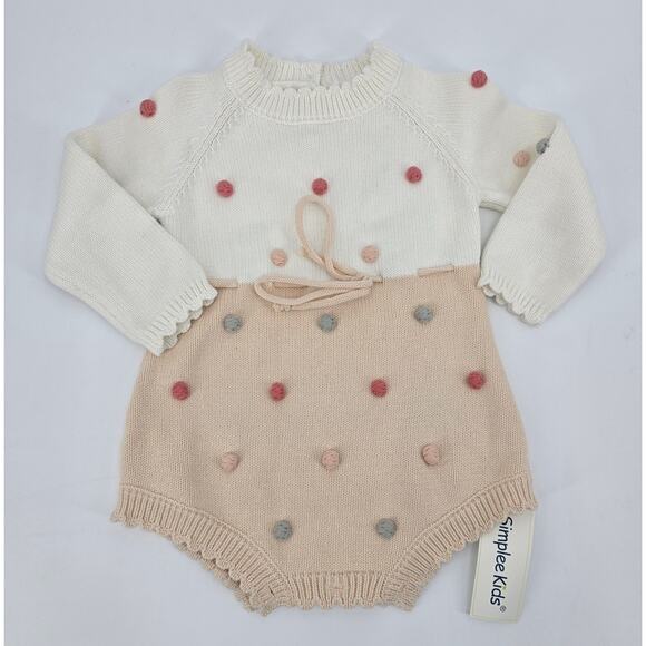 Simplee Kids Nordic Baby Knit Long Sleeve Pom Pom  Sweater RomperSize 90 18–24M - Picture 1 of 3